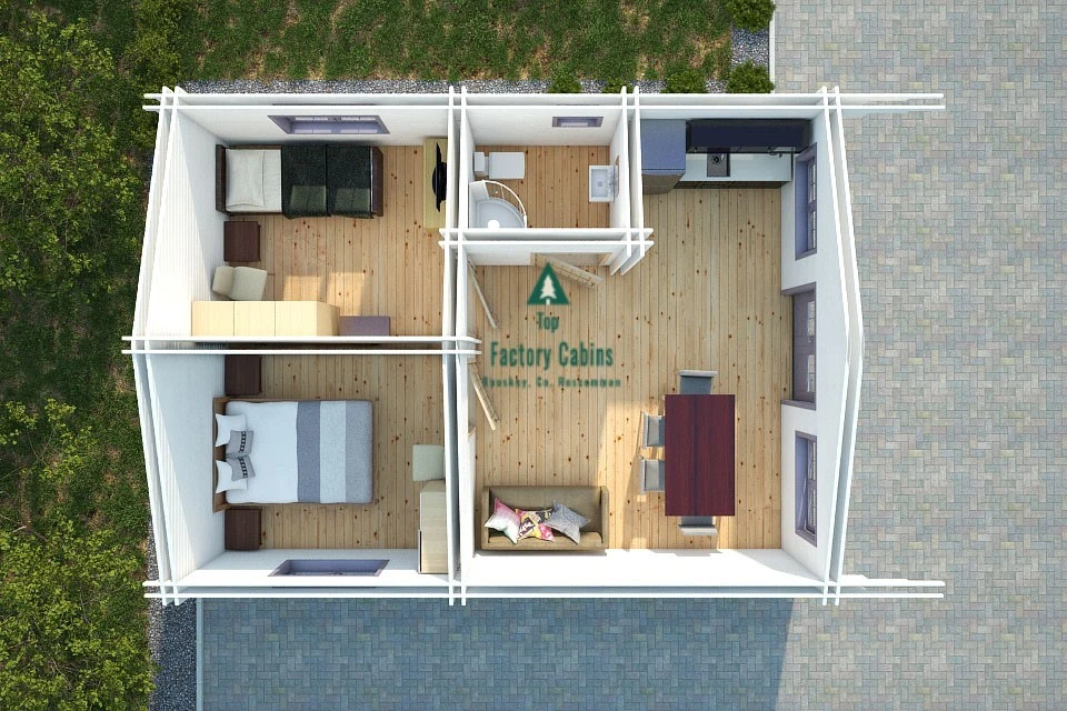 Top down view of home layout with furniture